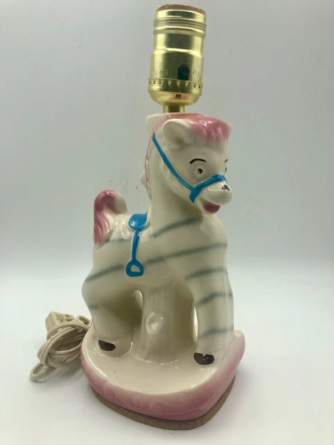 Vintage 1950's Baby Nursery  Zebra Lamp No Shade In working condition