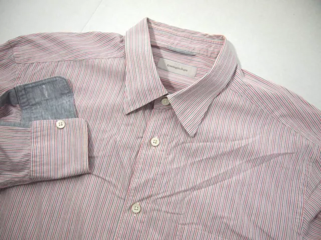 Ermenegildo Zegna Mens Shirt XL Pink Grey Striped Long Sleeve Button Collared