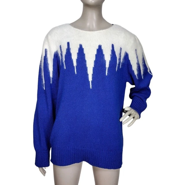 Vintage 80's Angora Lambswool Blend Drip Knit Puff Sleeve Sweater Italy