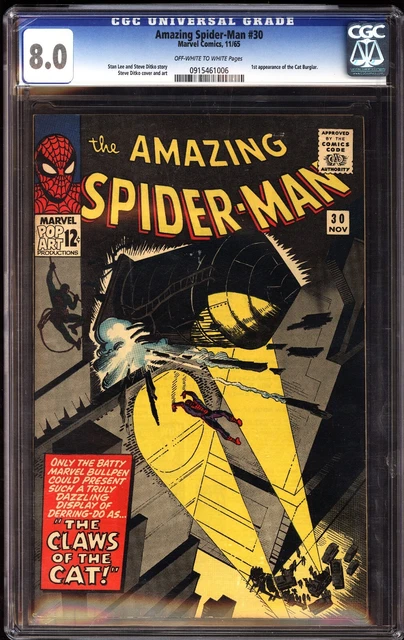 Amazing Spider-Man 30 CGC 8.0 OWW 1st Appearance Cat Burgler 1965