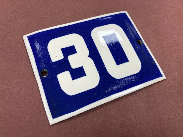 ANTIQUE VINTAGE FRENCH ENAMEL SIGN HOUSE NUMBER 30 DOOR GATE SIGN BLUE 1950's