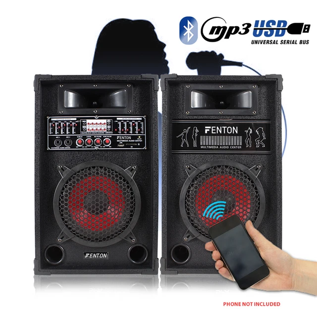 PAIR 8& SPEAKERS Active Home DJ Karaoke Party Set USB Bluetooth Mic