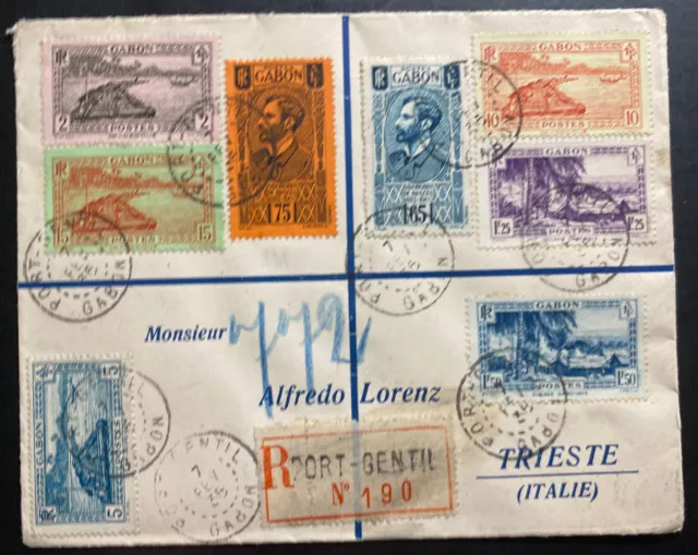 1935 Port Gentil Gabon French Africa Registered Cover To Triest Italy Sc#141