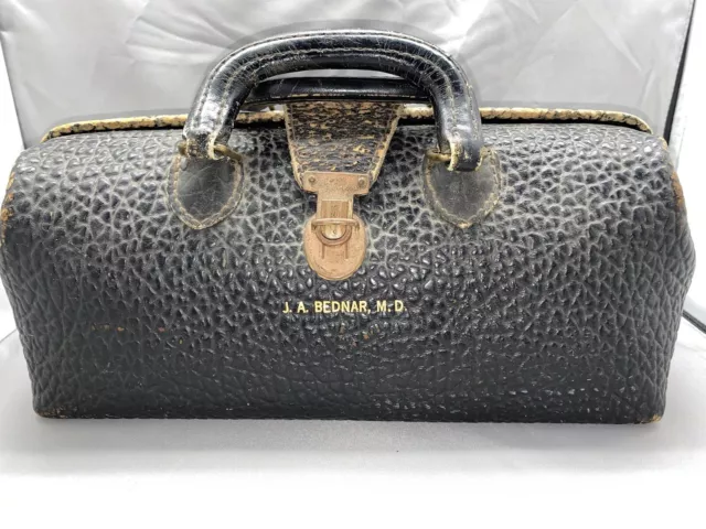 Antique Lilly Black Leather Doctors Medical Bag