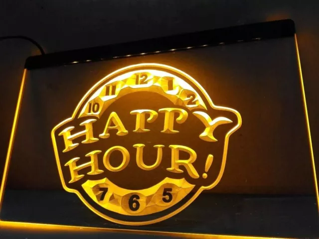 Reloj Happy Hour Hora Fiesta LED Luz de Neón Letrero Cerveza Bar Club Pub Pared Art Decoración