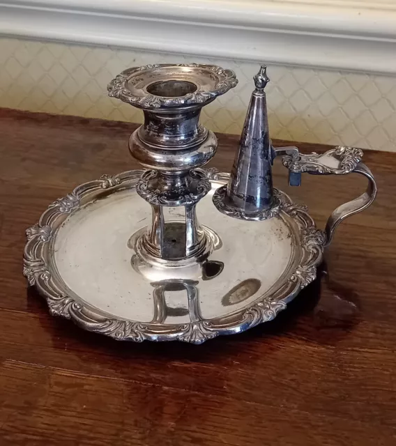 Georgian Silver Plated Chamberstick With Snuffer Antique Early 1800s