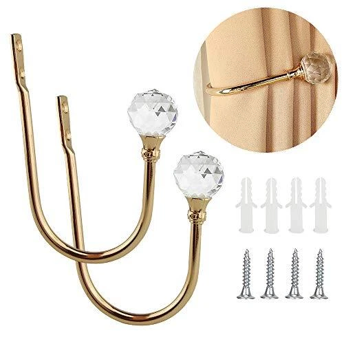 2 Pack Curtain Holdbacks Wall Mounted Curtain Tiebacks Hooks Glass Crystal			...