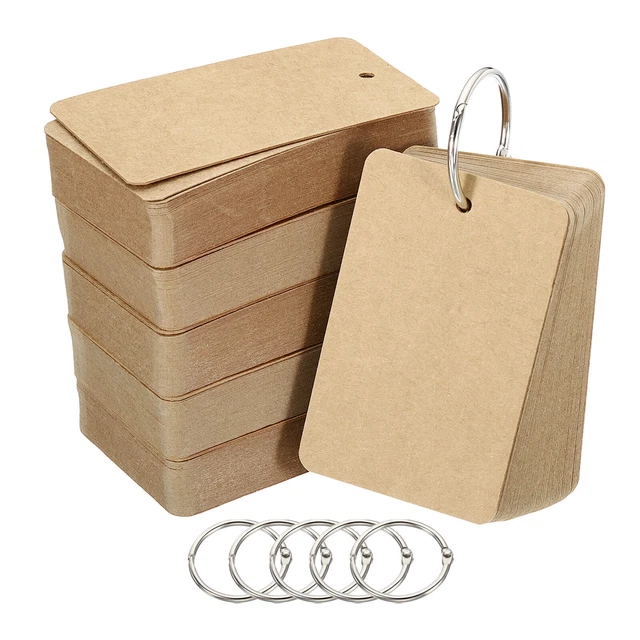 3.5" x 2" Blank Flash Cards with Rings Study Card Index Cards Note, Brown 300pcs
