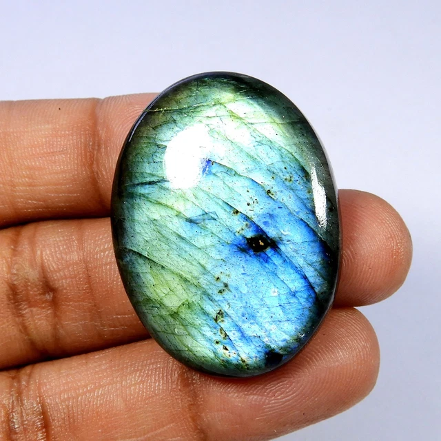 Labradorite Bleue Naturelle 46.05 Carats – Cabochon Ovale Fait Main – Pierre Précieuse