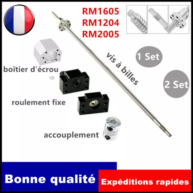 1/2 set SFU1605/1204/2005 Vis à Billes avec Supports Écrou Logement 250-1550mm