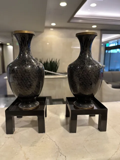 Pair of Chinese Cloisonne Vases With Stand