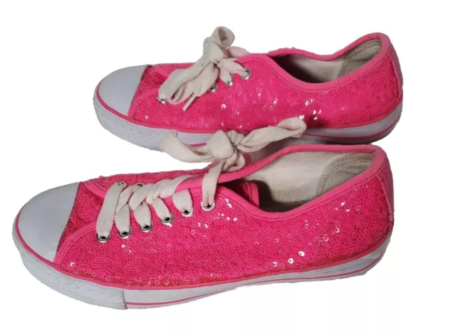 Balera Womens Neon Pink Sneakers Sequins Dance Cushion