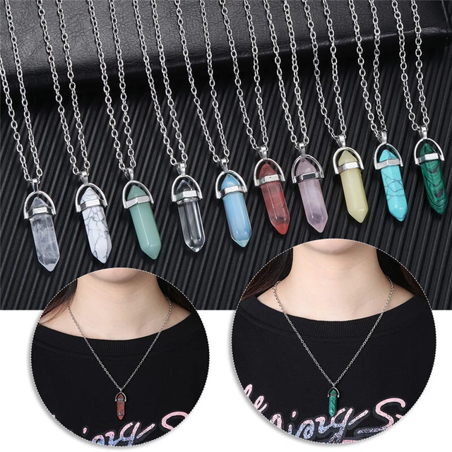 Natural Gemstone Necklace Chakra Stone Pendant Energy Healing Crystal with Chain