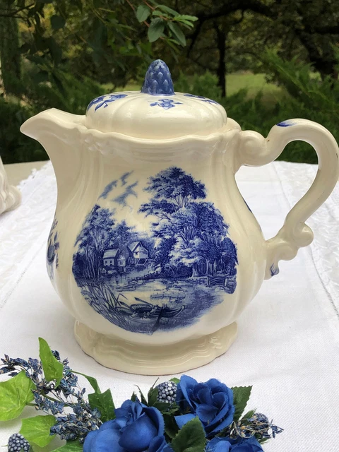 Ancienne Cafetière Théière Sarreguemines Modèle ROMANTIC bleu