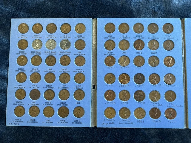 Lincoln Head Cent Collection WHEAT FULL Starting 1941 Whitman Penny Set#41