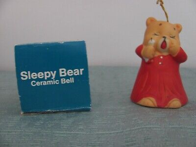 Vintage "Sleepy Bear" Ceramic Bell Ornament With Box