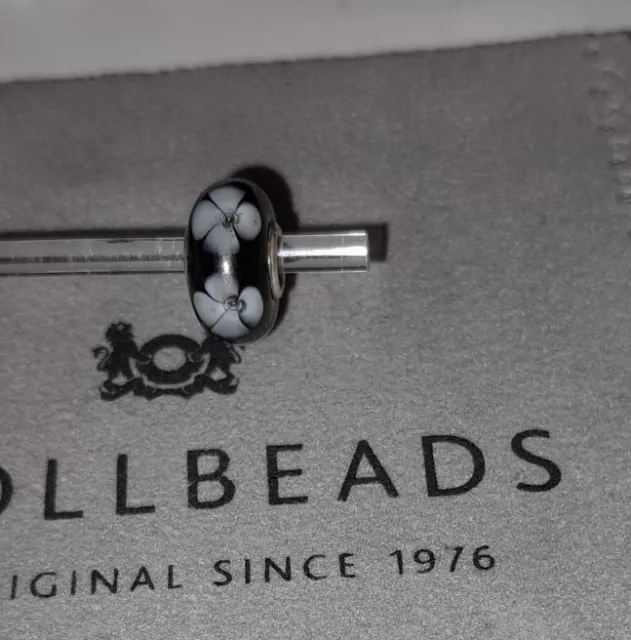 TROLLBEADS Genuine Unique Glass Bead  Flower Black White