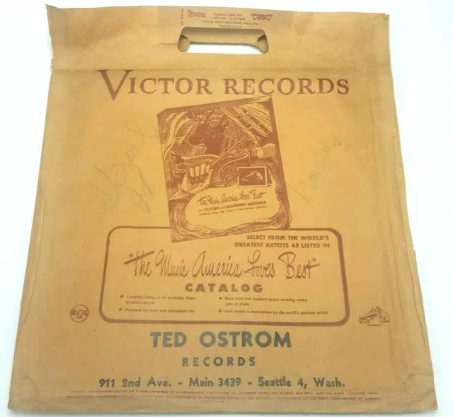 Bolsa de Papel Impresa VICTOR RECORDS 78 RPM Ted Ostrom Records Seattle WA 911 2do