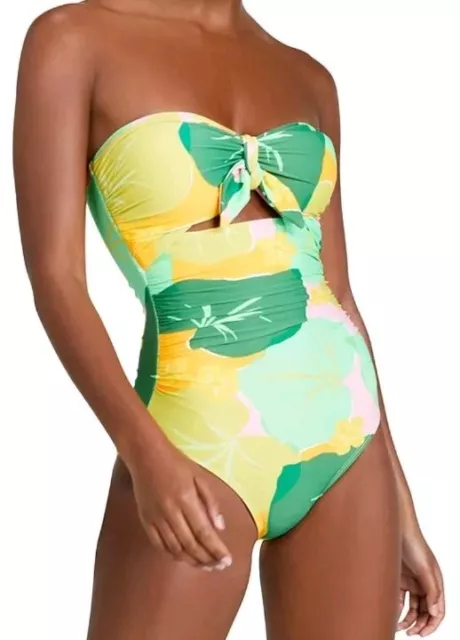 Kate Spade Green Multicolor Floral Tie Bandeau One Piece Swimsuit Sz M NWT 💟