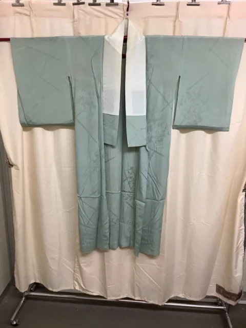 Japanese Vintage Kimono silk Juban tradition dirt light green length 49.6 inch