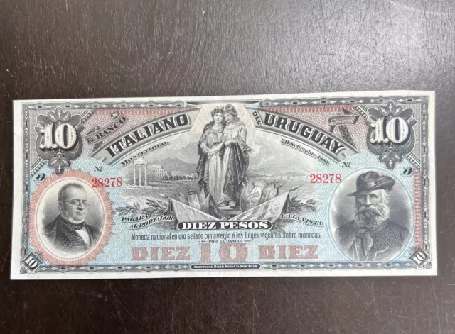 Uruguay Italiano El Banco 10 Pesos 1887