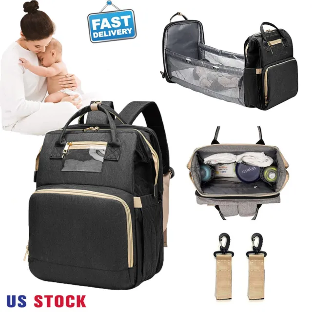 2 in 1 Diaper Bag Folding Baby Bed Mommy Backpack Portable Crib Nappy Bag US