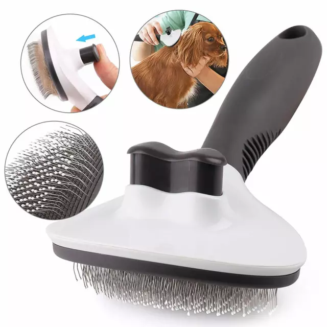 Handle Shedding Pet Dog Cat Hair Brush Grooming Trimmer Comb Self Cleaning Tool