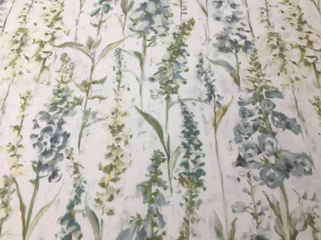 Delphinium Fountain Green/Blue Cotton 140cm wide Curtain Fabric