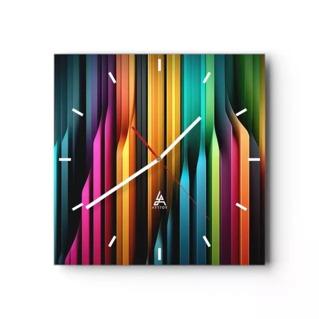 Horloge murale en verre 30x30cm Silencieuse Color� Lignes Abstraction Wall Clock