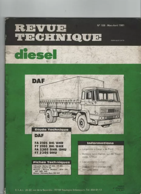 REVUE TECHNIQUE Diesel DAF FA FT 2105 2305 DH DHR DHU RTD camion