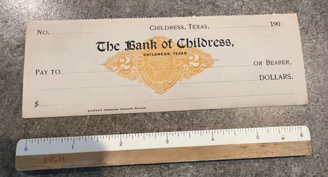 1900’s The Bank of Childress Texas Check with RN-X6 Revenue
