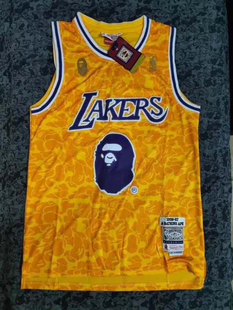 BAPE X MITCHELL & Ness Mens Yellow Los Angeles Lakers Kobe Bryant