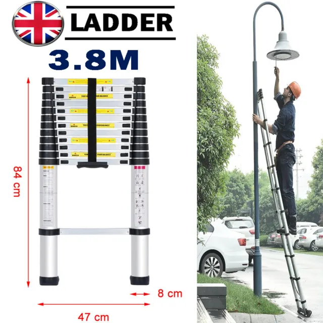 3.8M Multi-Purpose Aluminium Folding Telescopic Step Loft Extendable Ladder UK
