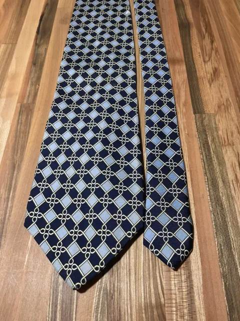 PAOLO GUCCI TIE DESIGNED BY PAOLO GUCCI MENS BLUE GEOMETRIC  100%silk Italy