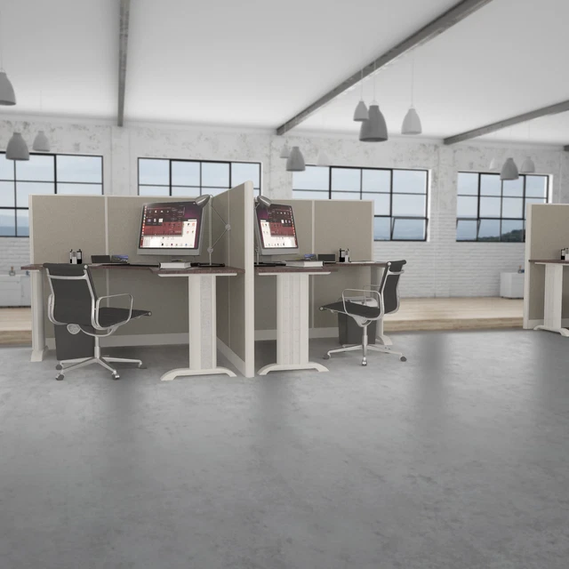 6x6 Office Cubicles -54″ H- 2 MAN (MIRROR) L Shape Fully Fabric Office Workst...