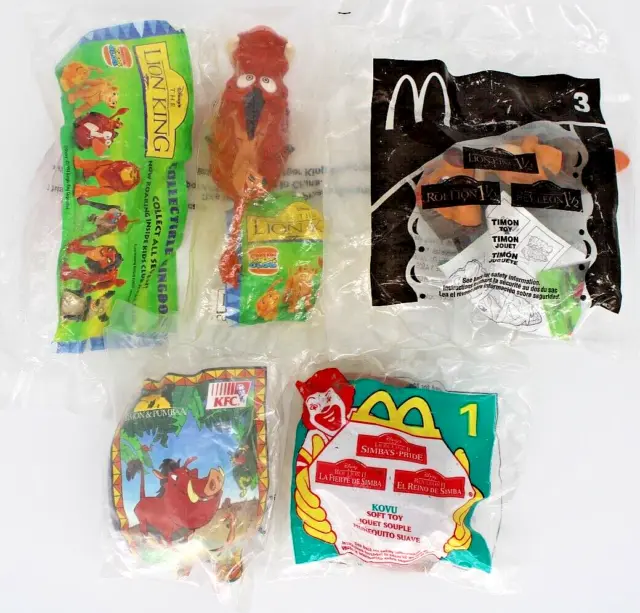 VTG Sealed Lion King Kids Meal Toy Lot - Timon, Pumbaa, Kovu Bugs McDonald's KFC