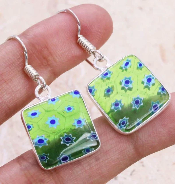 Dichroic Glass 925 Silver Plated Handmade Earrings of 1.5" Ethnic Gift