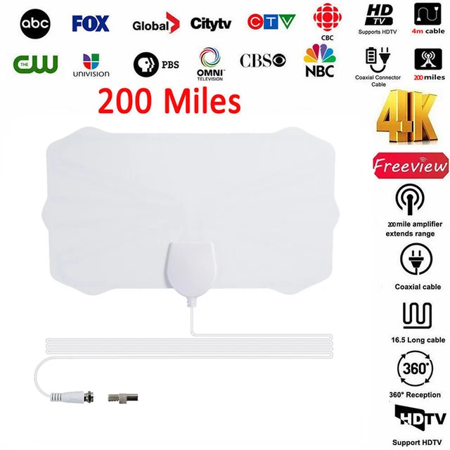 NEW 200 MILE Digital TV Antenna Range HD 4K Indoor HDTV 1080P 6.77