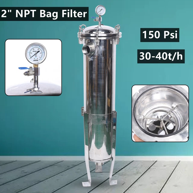 2" NPT Bag Filter Housing 150 Psi In/Out #2 with mesh usaest 304 Stainless Steel