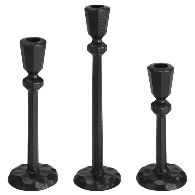 HEAVY DUTY CAST Iron Black Candlestick Holders Set of 3,Tall Taper ...