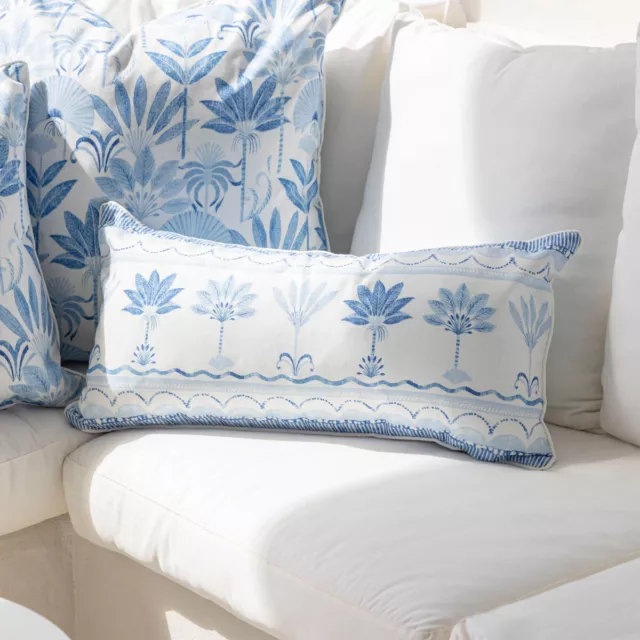 New Sundays by Pillow Talk Azure Blue Palm Oblong Outdoor Cushion
