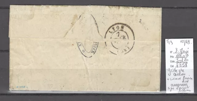 France - Lettre - Février 1849 - Grille de CERDON - Ain + cursive Poncin - 2