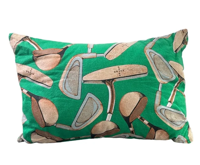Golf themed pillow cushion HANDMADE soft flannel with club print includes pillow