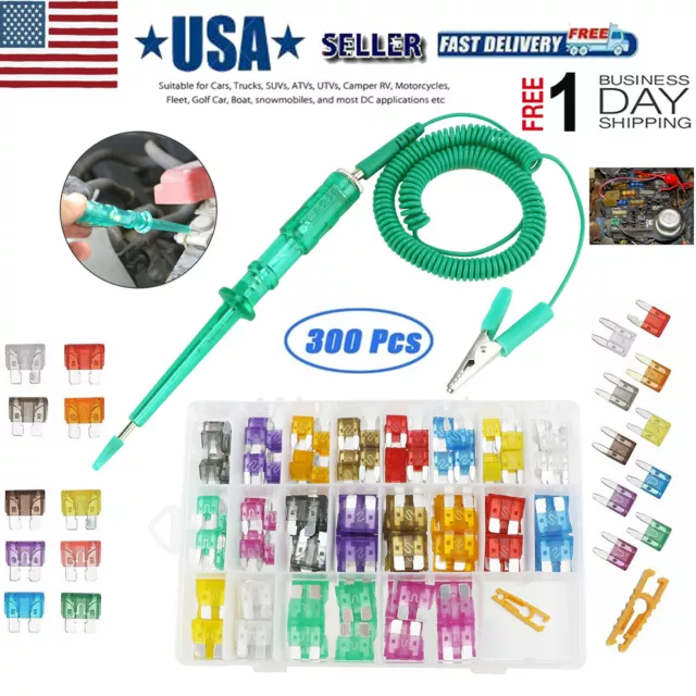 300 Pcs Car Blade Fuse Assortment Assorted Kit Blade Set Auto Truck Automotive