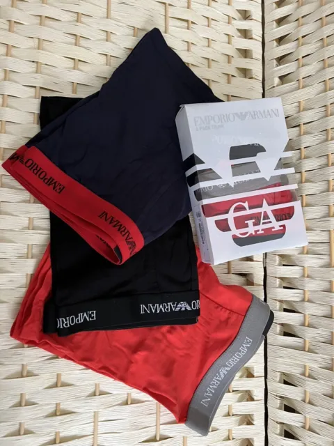 Emporio Armani 3 in 1 Pack Premium Cotton Low Rise Boxers Trunks Red Navy Black