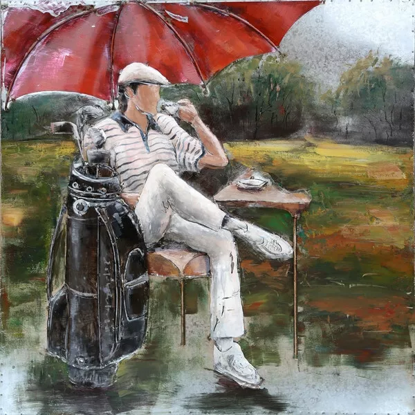 Golfer 3D Oil Painting Wall Decor Metal And Wood Canvas Home Office Decoration