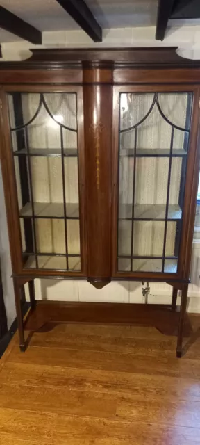 Edwardian inlaid mahogany china display case / cabinet