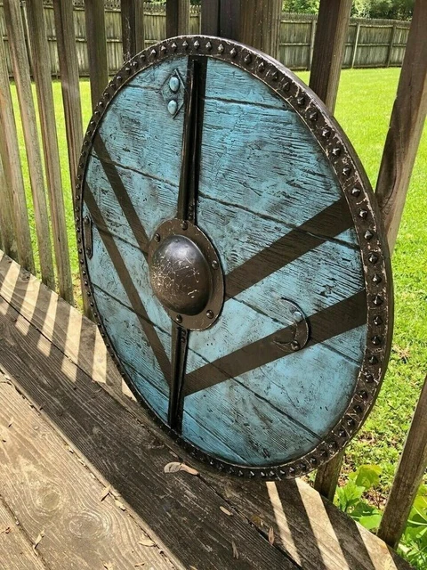 24" Viking Shield Battle-Ready Wooden Shield Heavy Metal Fittings Handmade Gift.