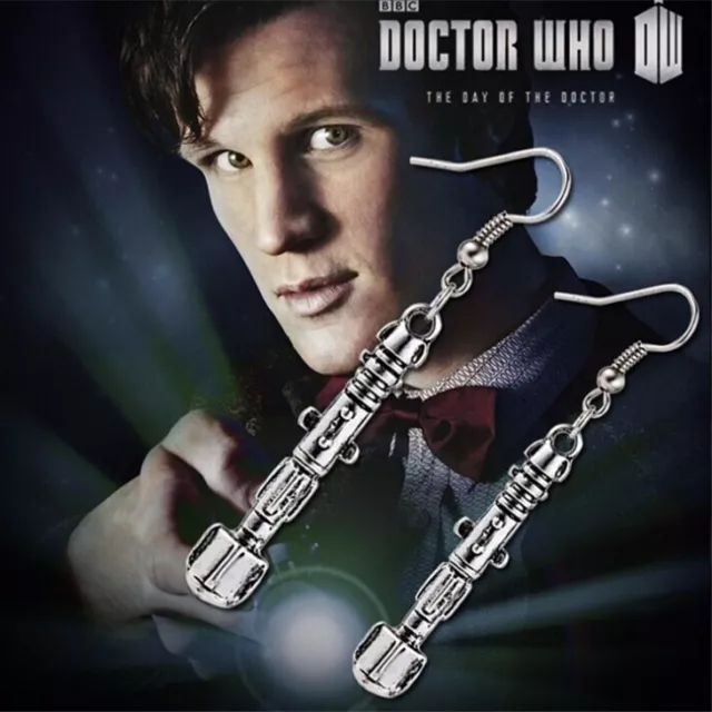 Pair of Silver Sonic Screwdriver Earrings. Dr Who Drop Ear Rings FREE POSTAGE