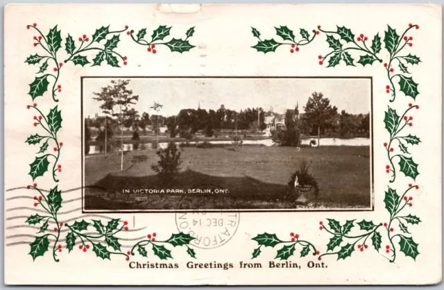 Postcard Berlin Ontario c1909 Victoria Park Christmas Greetings by F. I. Weaver